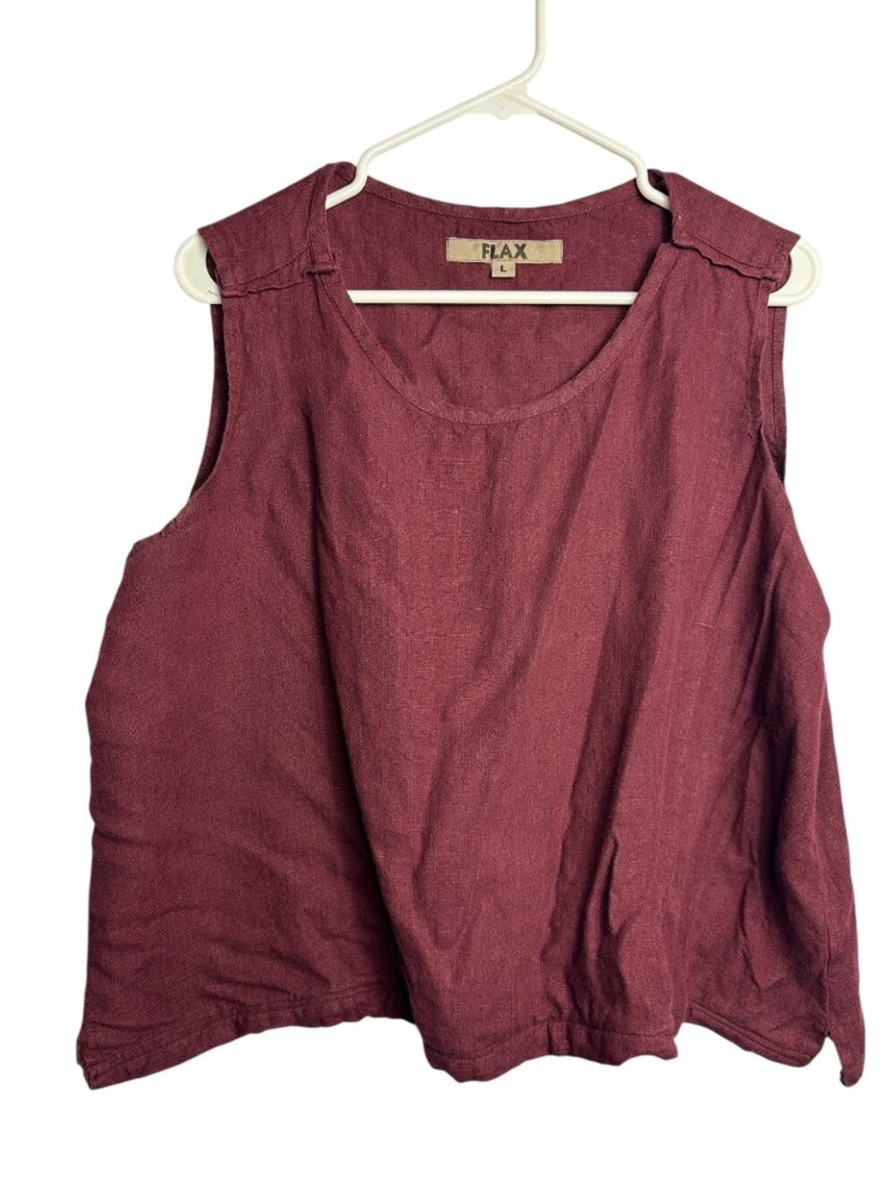 FLAX Linen Tank Top L Burgundy Boxy Lagenlook Sleeveless Altered
